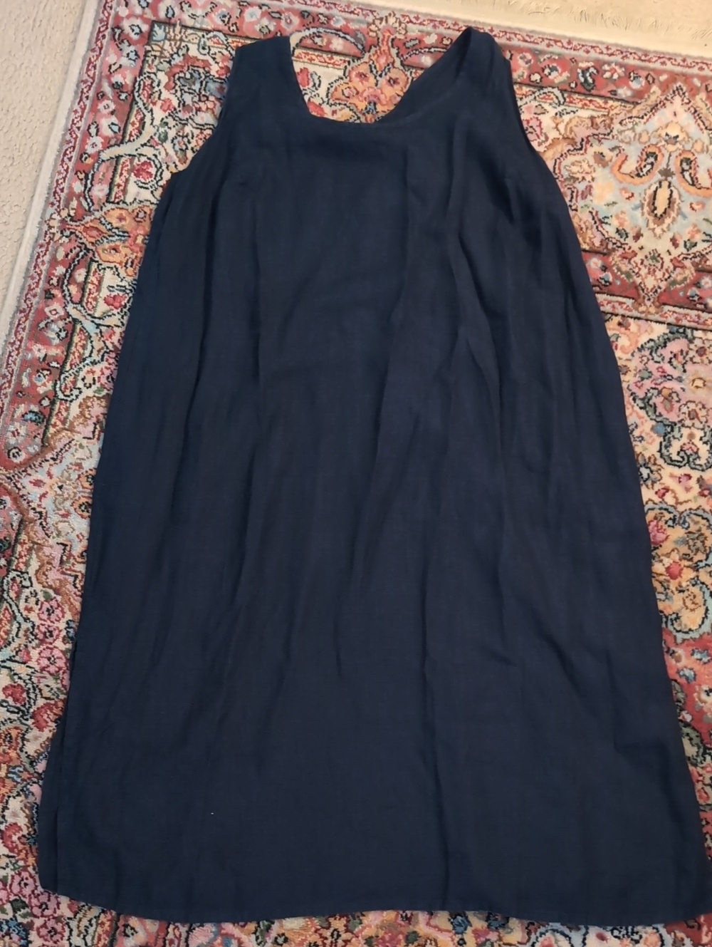 Flax Navy Linen Blend Dress with Scoop Neck